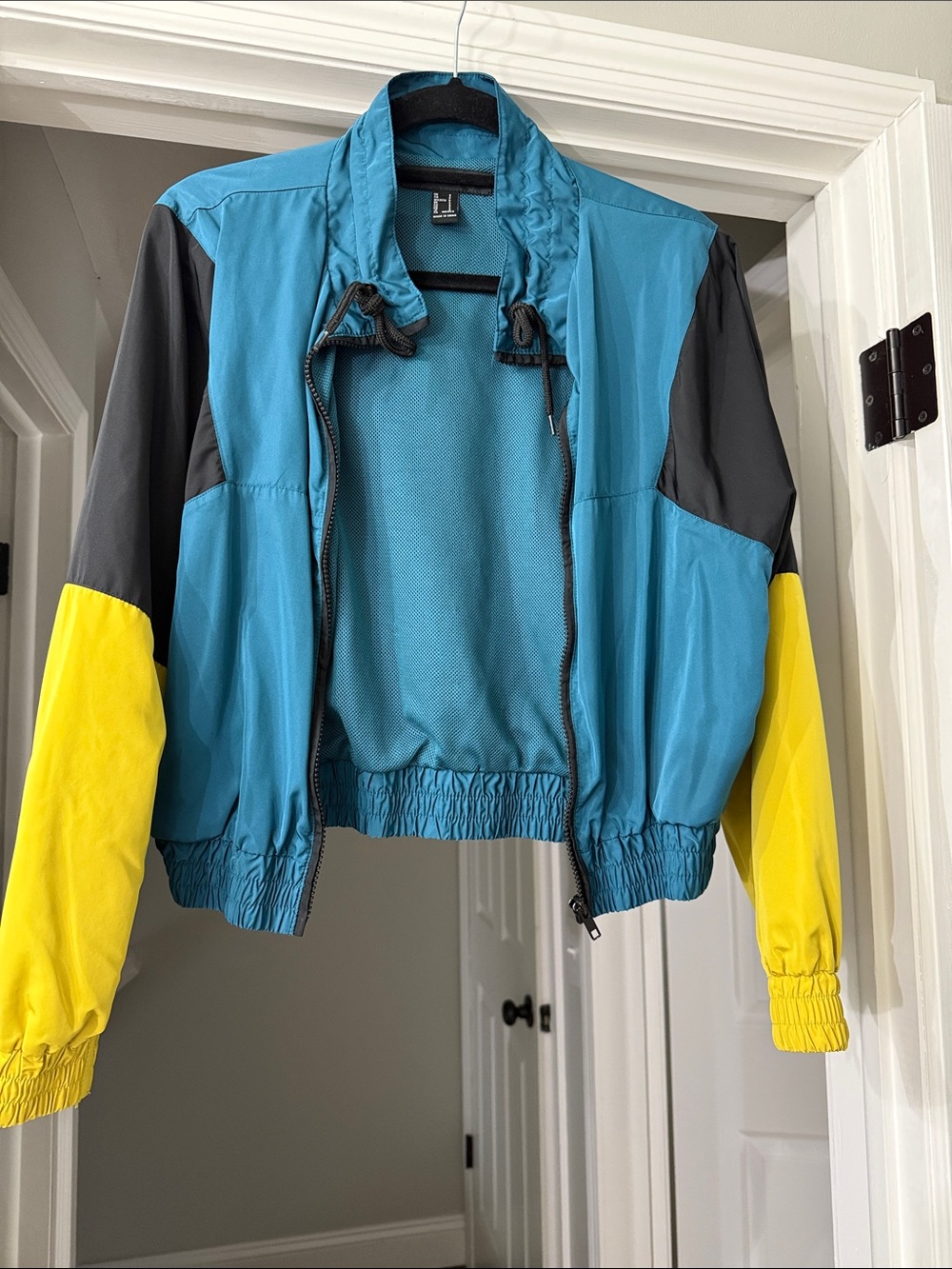 Forever 21 Teal, Yellow & Gray Colorblock Windbreaker Jacket